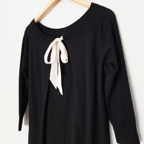 Club Monaco Flora Sweater Dress Bow Tie Back 100% Wool Black Classic LBD S $198 - Picture 8 of 16